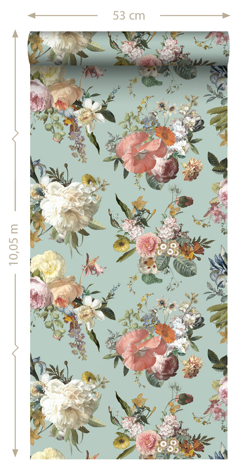 ESTAhome behang vintage bloemen vergrijsd groen - 53 cm x 10.05 m - 139366