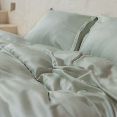 Coco & Cici - Tencel Sateen Dekbedovertrek 200 x 200 cm - 2 Persoons Beddengoed - Grijs Groen - Lyocell - Hypoallergeen & Extra Zacht - 2 Kussenslopen