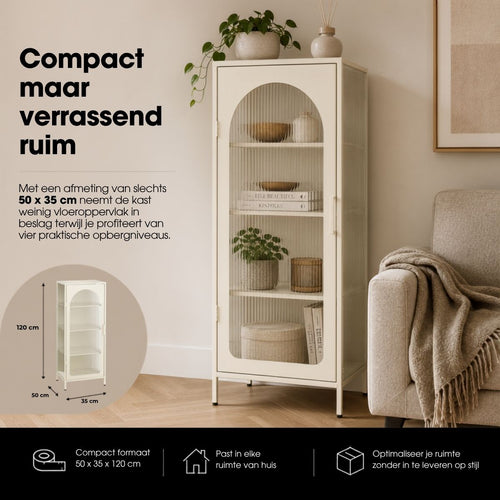 Mica Decorations Cooper Opbergkast met 4 Niveau's - Vitrinekast 50 x 35 x 120 cm - Boekenkast, Buffetkast, Servieskast en Meer - Multifunctioneel
