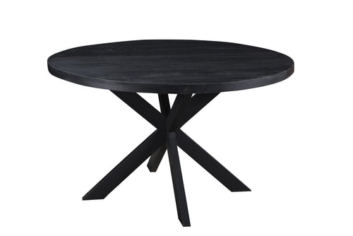 Livingfurn - Eetkamertafel Kala Round Black - Spider Leg - Mango Hout Gecoat Staal - 150 cm - Zwart - vtwonen shop