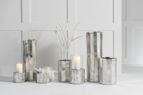 J-Line bloempot Ary Klei - keramiek - zilver - medium - Ø 16.5 cm