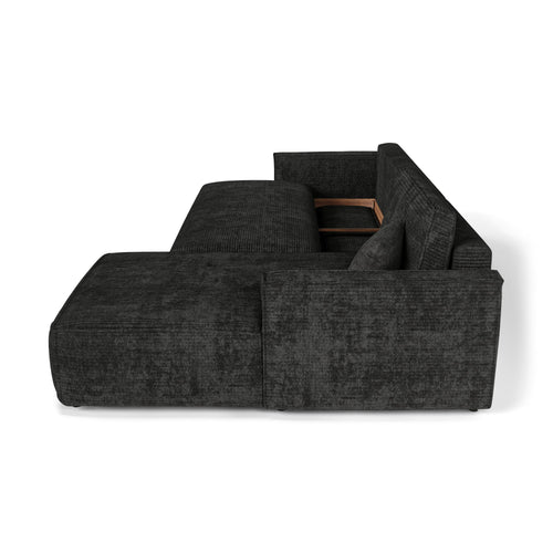 Premium Interiors - Rechthoekige hoekbank met slaapfunctie en opbergruimte  - corduroy zwart 297cm