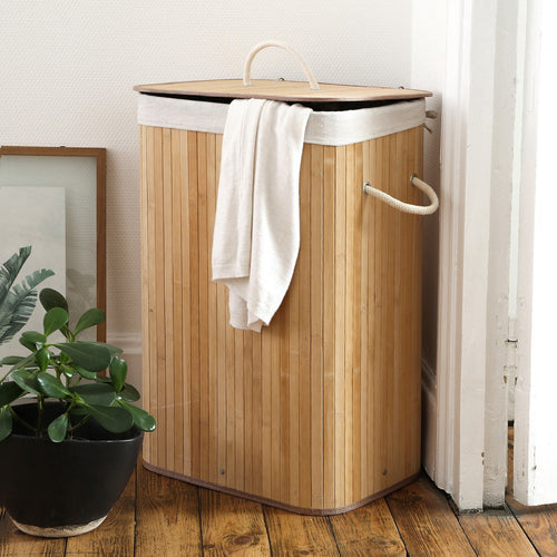 Calicosy - Rechthoekige bamboe wasmand 70L - Naturel - 30x40x60 cm
