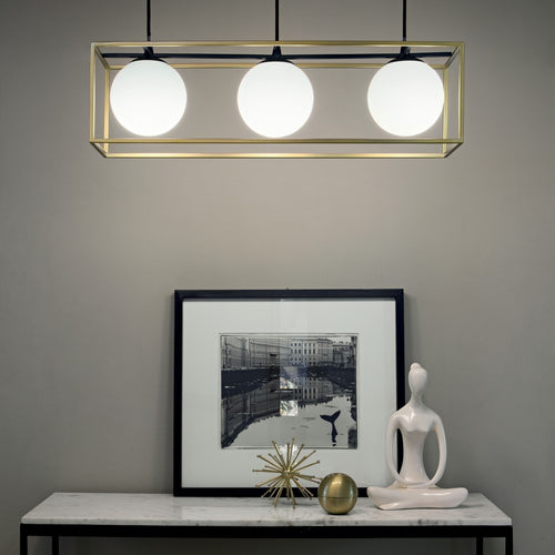 Ideal Lux Lingotto - 3-lichts hangende staaflamp antiek messing