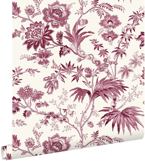 ESTAhome behang vintage bloemen bordeaux rood en wit - 50 x 900 cm - 132099