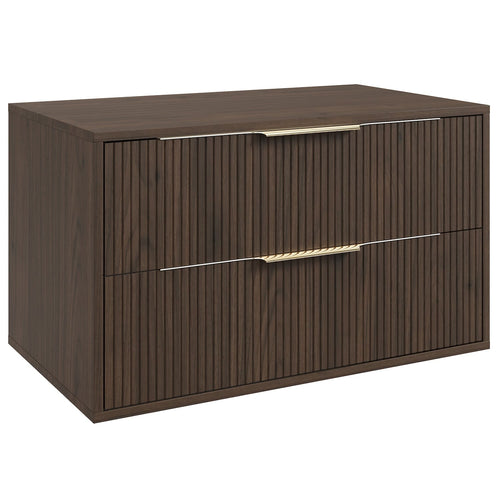 Badplaats Wastafelkast Rimini 80 cm – Walnoot Bruin – Hangend Badmeubel met 2 Lades en Gouden Handgrepen