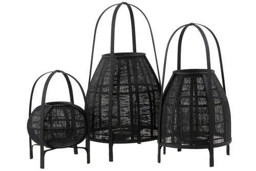 J-Line lantaarn Kap - bamboe - zwart - large
