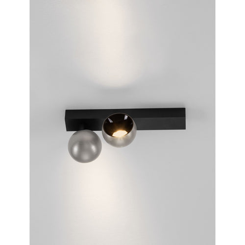 Nova Luce LUSA Dubbele plafondspot in mistig nikkel, zwart, Triac dimbare LED 21W 1540lm 3000K