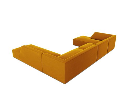 Micadoni Panoramische hoekbank rechts Ruby 7-zits, flueel, geel - 273x366x69cm