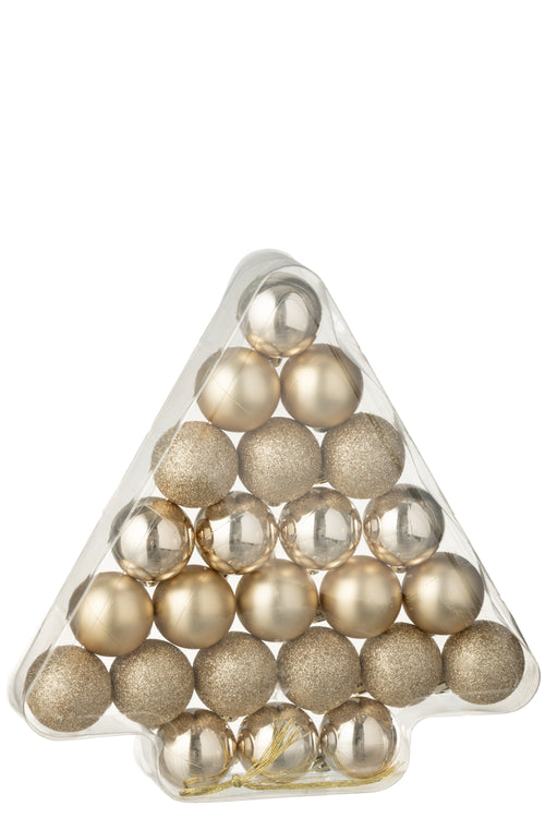 J-Line kerstbal - kunststof - champagne - doos van 24