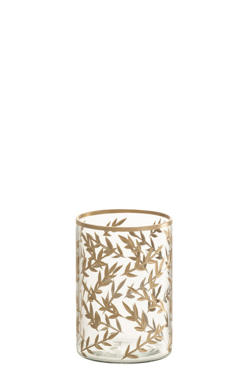 J-Line theelichthouder Tarwe - glas - goud/transparant - small