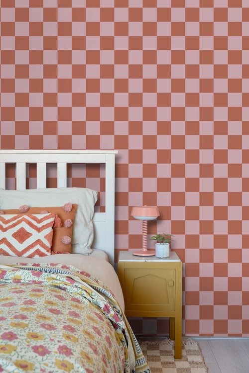 ESTAhome behang geblokt motief terracotta en oudroze - 50 x 900 cm - 131419 - vtwonen shop