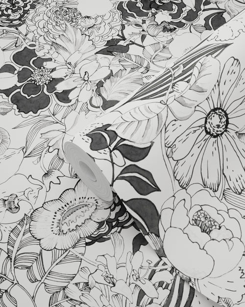 ESTAhome behang bloemen zwart en wit - 53 cm x 10.05 m - 138503 - vtwonen shop