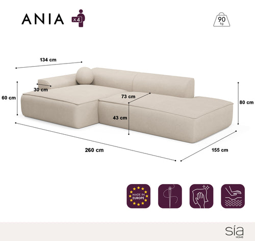 Sia Home - Hoekbanken links ANIA - Geweven stof - Crème - 260.0 CENTIMETERScm