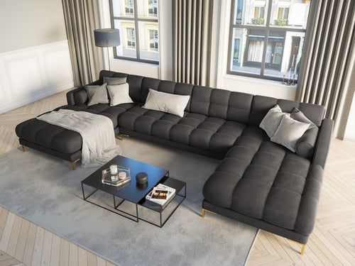 Cosmopolitan Design Panoramische bank Bali 7-zits, flueel, donkergrijs - 185x383x75cm