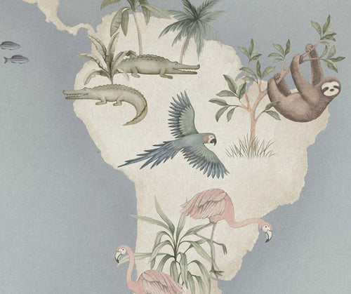 Borastapeter fotobehang wereldkaart vergrijsd blauw - 294 x 265 cm - 660630 - vtwonen shop