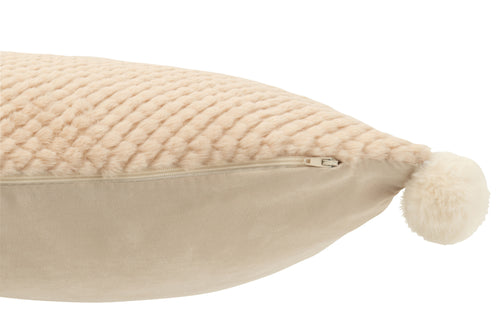 J-Line kussen Zacht Pompoms - polyester - beige