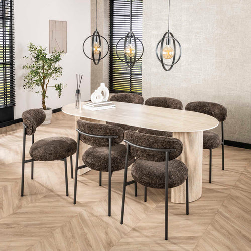Giga Meubel Eetkamerstoel Round Tissee - Bruin Stof - Set van 2