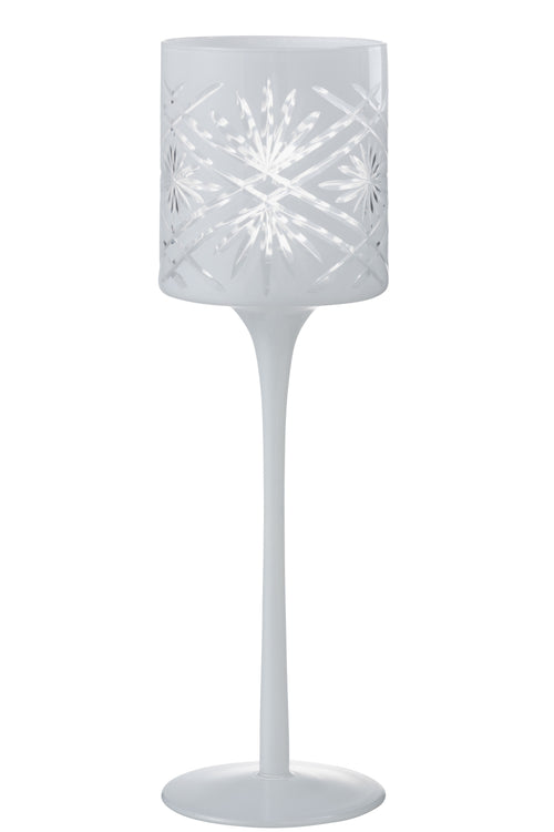 J-Line theelichthouder op voet Santorini - glas - wit - large - vtwonen shop