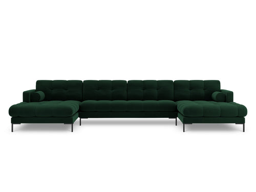Cosmopolitan Design Panoramische bank Bali 7-zits, flueel, flessengroen - 185x383x75cm