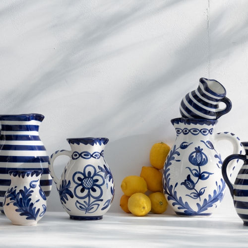 J-Line kruik Granada - keramiek - wit/blauw - medium