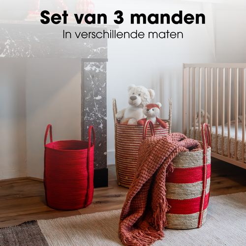 Mica Decorations Brooklyn Opbergmand - Gevlochten Mand Set van 3 - Plantenmand Binnen - Opbergmanden 42x35cm - Woondecoratie - Papier, Maïsblad -