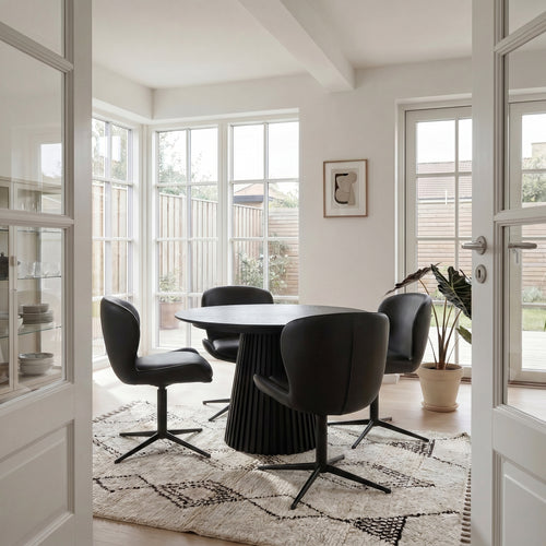 Furnhouse eetkamerstoel Nicklas - Zwart - Leer - Set van 4