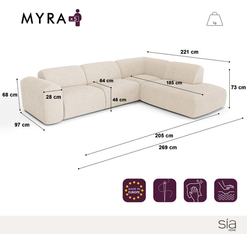 Sia Home - Rechte hoekbanken MYRA - Geweven stof - Lichtgrijs - 269cm - vtwonen shop