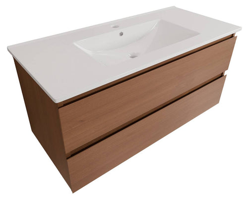 LOMAZOO badkamermeubel Marenza - zwevend - wit keramiek - warm eiken - 100 cm
