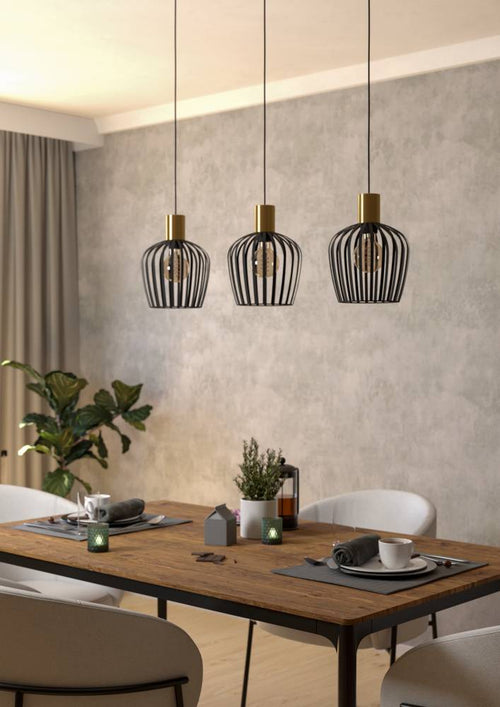 EGLO hanglamp Empoli - 90 cm e27 - 3-lichts - metaal - zwart/goud