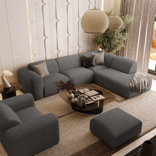 Sia Home - Grote hoekbank  MYRA - bouclé-stof grafietgrijs 269cm