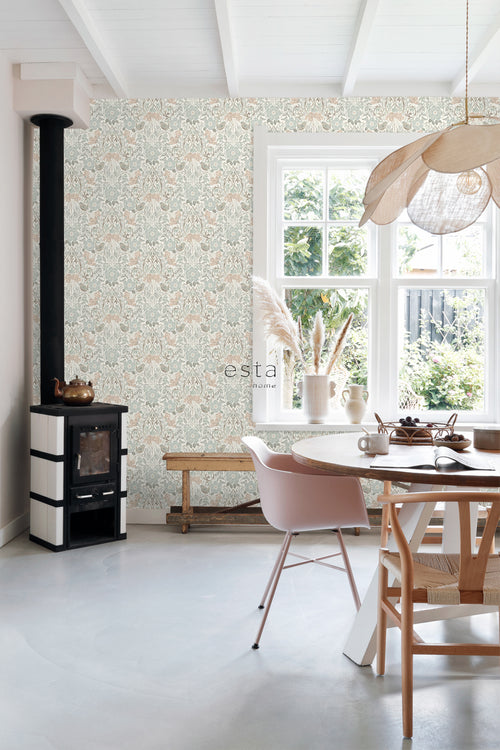 ESTAhome behang bloemen en vogels in art nouveau stijl wit 53 cm x 10.05 m 139294