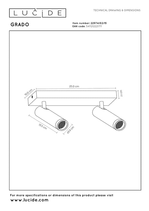 Lucide plafondspot GRADO - 2xGU10 (MR11) - Grijs ijzer