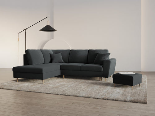 Cosmopolitan Design Uitklapbare hoekbank links met opbergdoos Kyoto 5-zits, flueel donkergrijs - 194x243x88cm