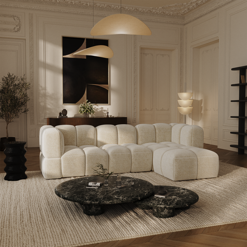 Sia Home - Modulaire hoekbank NUBI - Fluweel met structuur - Crème - 570cm