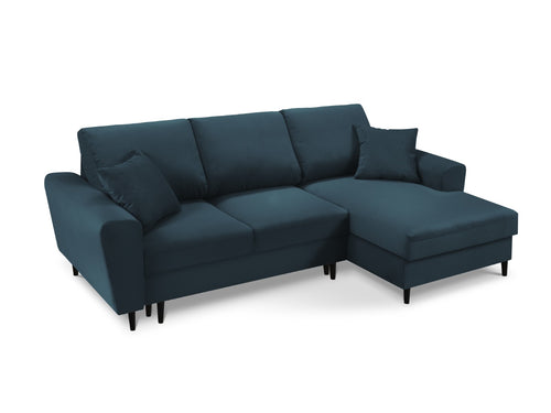 Cosmopolitan Design Converteerbare hoekbank rechts met opbergdoos Kyoto 4-zits, ribfluwelen, donkerblauw - 145x241x88cm
