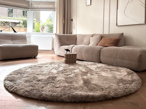 Rond hoogpolig vloerkleed Odelia stone - Interieur05