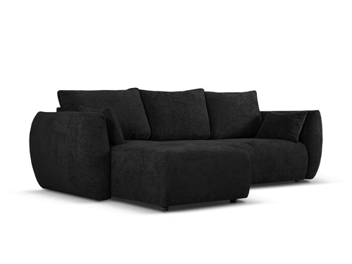 Cosmopolitan Design Uitklapbare hoekbank links met opbergdoos Matera 4-zits, chenille, zwart - 173x253x86cm