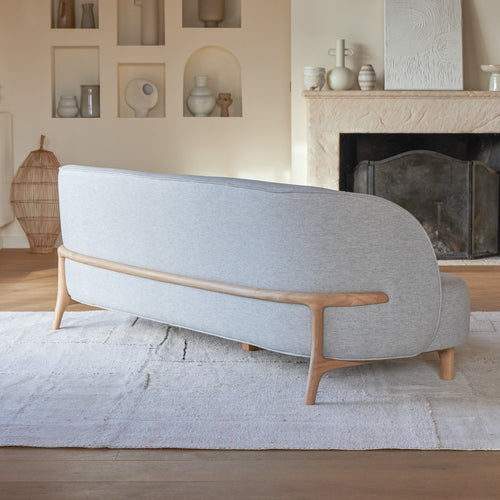 Tikamoon 3-zitsbank van massief eiken en grijze stof - Grijs - vtwonen shop