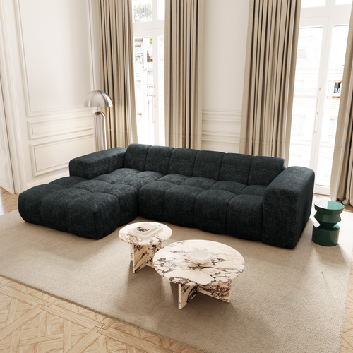 Premium Interiors - Linkerhoekbank BLOOM - gewaafd fluweel antracietgrijs 290cm