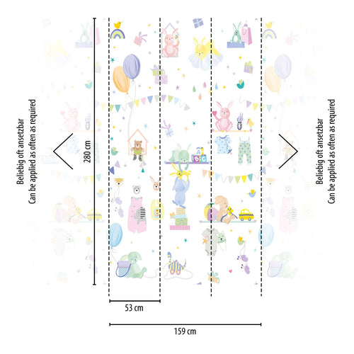 Livingwalls behang dieren meerkleurig, lila paars, roze, geel en blauw - 159 x 280 cm - AS-391881 - vtwonen shop