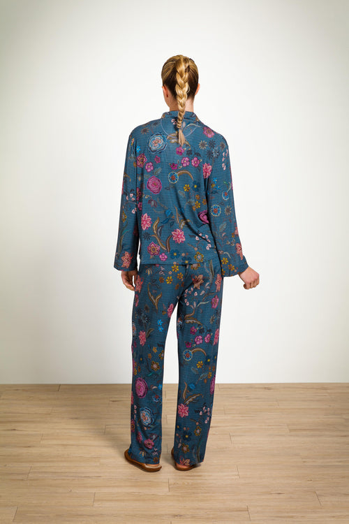 Pip Studio - Faye Pyjama t-shirt - Lange mouw Dames - Coco Flower - Blauw - L