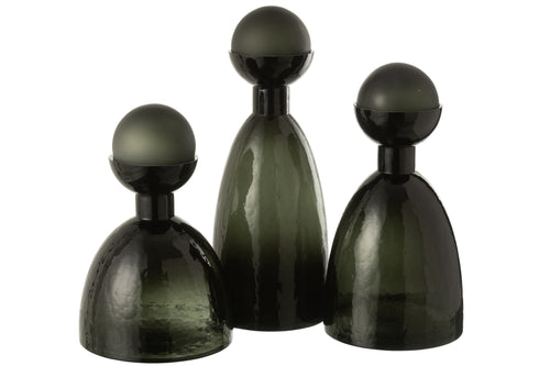 J-Line vaas Fles + Dop Adria - glas - donkergroen - large - 43 cm hoog