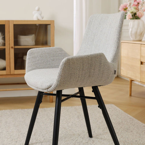 Nolon Nena-Eef Eetkamerstoel Beige Gemêleerd - Zwarte Houten Poten - vtwonen shop