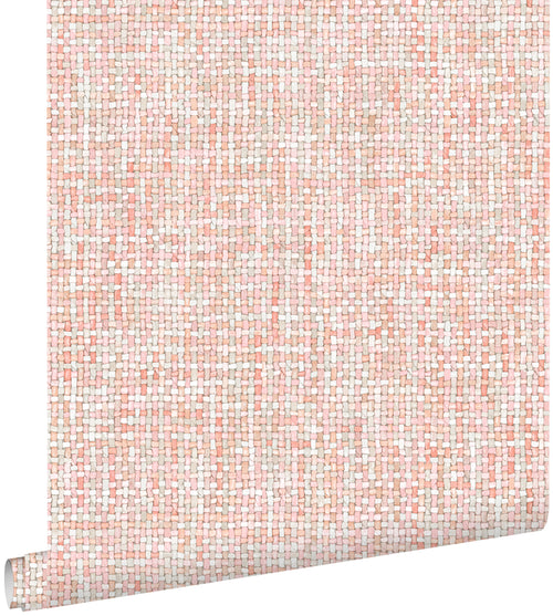 ESTAhome behang geweven linnenstructuur perzik oranje roze - 53 cm x 10,05 m - 148661 - vtwonen shop