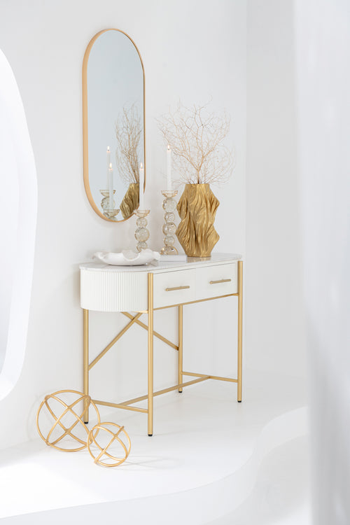 J-Line console Marmer - hout/metaal - wit/goud