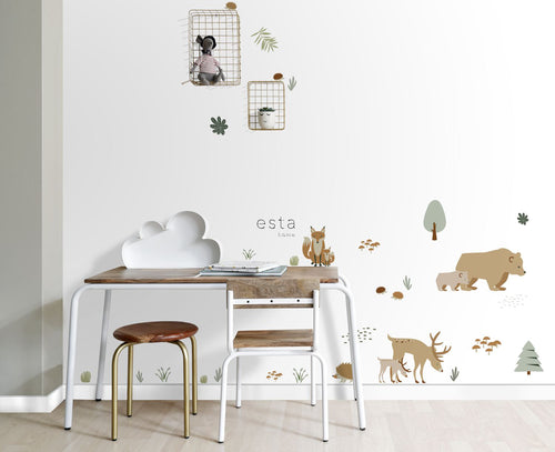 ESTAhome muursticker bos met bosdieren beige en mintgroen - 47.5 x 66 cm - 156104