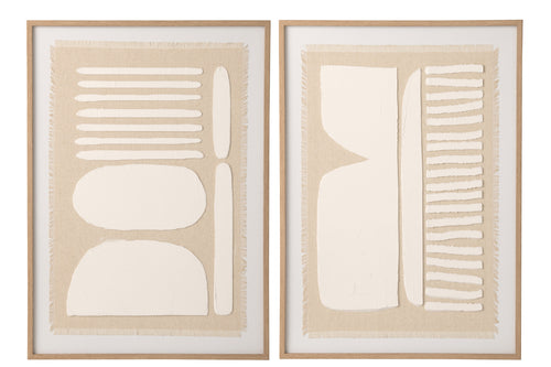 J-Line schilderij Abstract - canvas - wit/naturel - set van 2