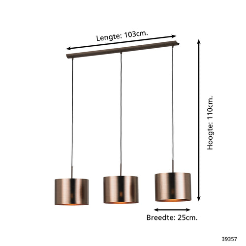 Stars of Light hanglamp Saganto 1 - 3-lichts - e27 - bruin/koperkleurig