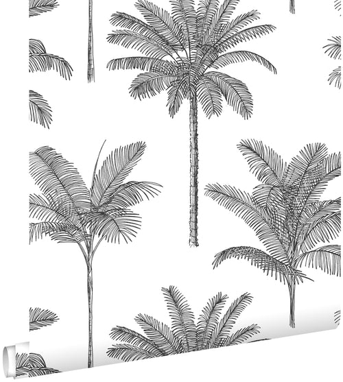 ESTAhome behang palmbomen zwart wit - 53 cm x 10.05 m - 139162